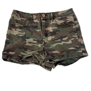 Forever 21 Camouflage Denim Shorts Women 29 Green High Rise Cuffed Camo